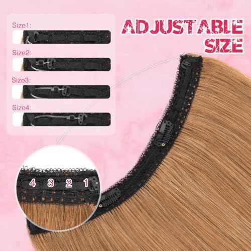 Halo Hair Extensions Real Human Hair, MY-LADY Adjustable Halo Extensions Real Human Hair, 16 inch Light Brown Women's Long Straight Hair Invisible Wire Hair Extensions