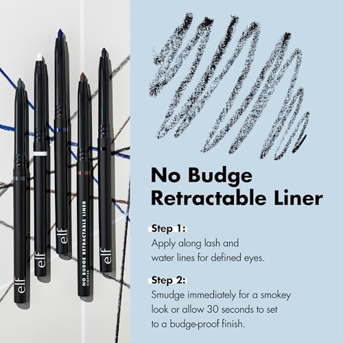 e.l.f. No Budge Retractable Eyeliner, Creamy, Ultra-Pigmented, Coffee