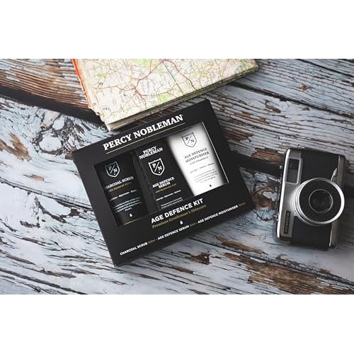 Percy Nobleman Age Defence Kit ? Men¡¯s Skincare Gift Set with Charcoal Face Scrub, Hydrating Facial Serum with Hyaluronic Acid & Vitamin C Moisturiser for Cleansing, Nourishment & Healthy Skin