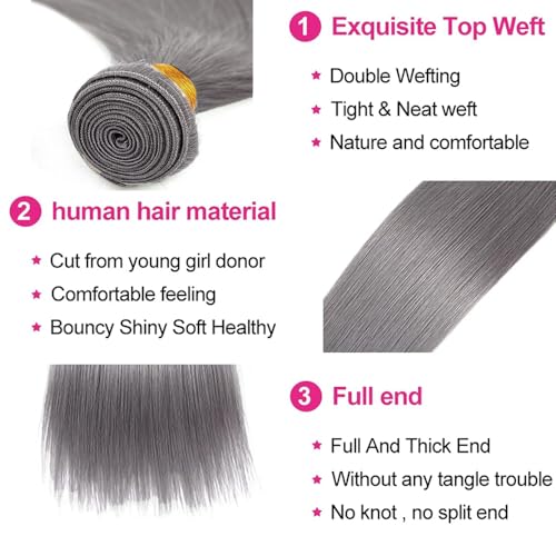 Silver Grey Straight Hair Bundles 24 26 28 Inch - 3pc