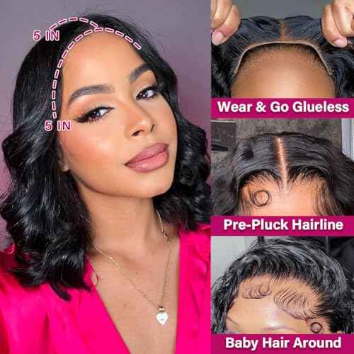 BOB Wig Human Hair 5X5 HD Lace Closure Wig 200% Density Body Wave Wig Wear And Go Glueless Human Hair Wigs For Black Women Pre Plucked 5 5 Closure Glueless BOB Wigs 14 Inch