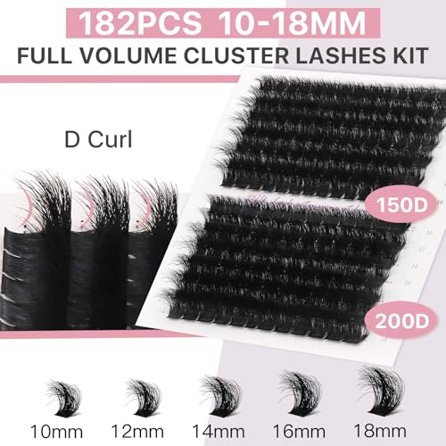 Fluffy Lash Extension Kit 182Pcs Cluster Lashes 10-18mm