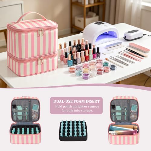 Striped Nail Polish Organizer Bag - Holds 30 Bottles