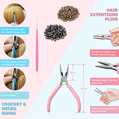 Rose Red Hair Tinsel Kit with Tools - 1200 Strands, 48 Inches