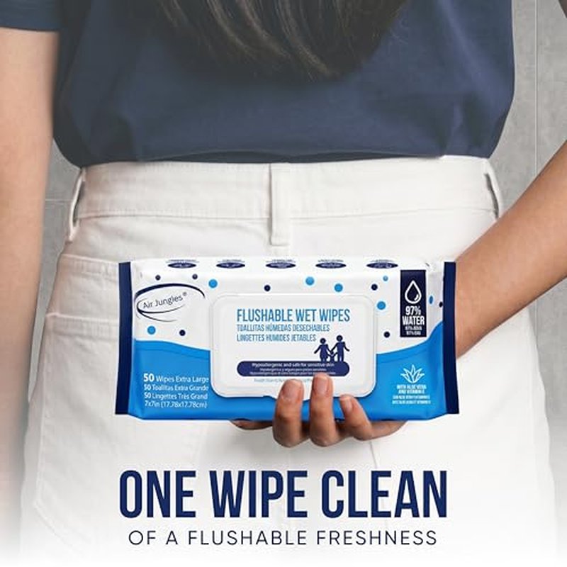 Air Jungles Flushable Wipes 150 Count 3-Pack XL 7x7