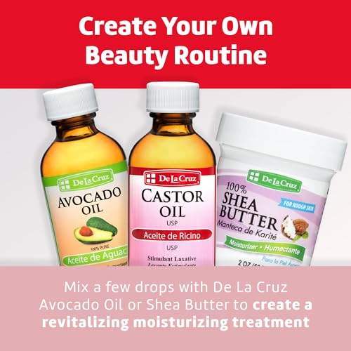 De La Cruz Castor Oil - 100% Pure Castor Oil for Hair, Skin, Eyelashes, and Eyebrows - USP Grade, 2 FL Oz