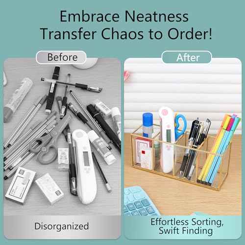 ELEGANTLIFE Clear Glass Makeup Brush Organizer,Luxurious Tempered Glass Cosmetics Brushes Storage Holder for Refined Bathroom Decor (Gold, 4 Sections)