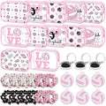 36 Pcs Pink Volleyball Gifts for Girl 12 Pink Volleyball Makeup Bag Bulk Cosmetic Bag Sport Team Gifts with 12 Sport Hair Scrunchies 12 Round Portable Folding Brush Mirror for Team Party