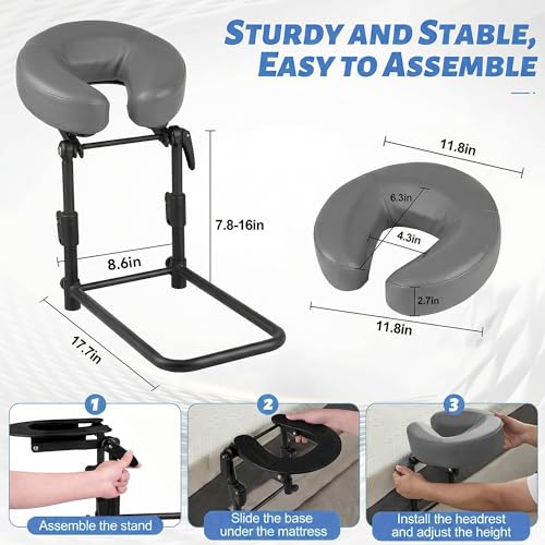 Massage Headrest for Bed, Foldable Adjustable Massage Memory Foam Face Cradle, Portable Head Rest Attachment for Mattress, Waterproof Leather Home Bed Massage Head Holder with Face Pillow