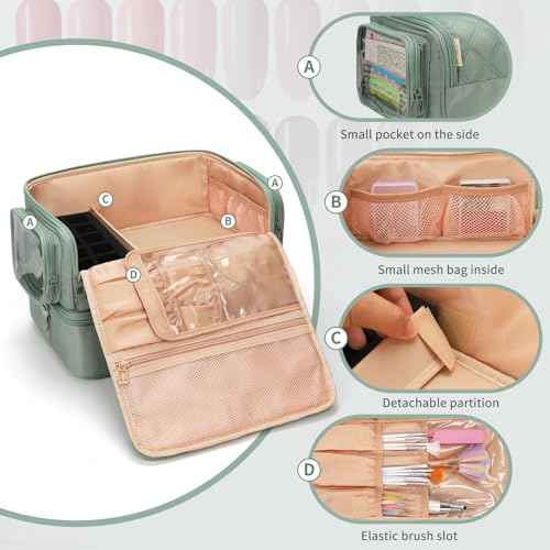 OCHEAL Nail Polish Organizer, Holds Nail Lamp and 45+ Bottles 2-in-1 Nail Polish Storage Case,Detachable Nail Techs Gel Kit Supplies Carring Bag for Manicurist Tools 45-Slot Nail Holder-Green