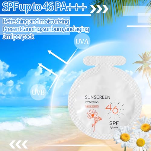 Heigble 100 Pcs Sunscreen Bulk Travel Size Sunscreen SPF 46+ Mini Sunscreen Packets Summer Party Gifts