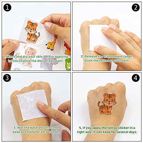 Animal Temporary Tattoos for Kids - 60 Pack Safari Party Favors