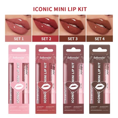 3-Piece Lip Liner & Lipstick Set - Matte & Gloss Combo