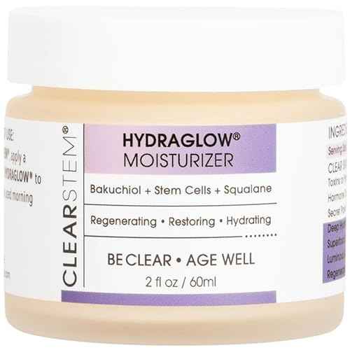 CLEARSTEM - HYDRAGLOW Stem Cell Moisturizer - Bakuchiol + Squalene - Youthful Skin Face Moisturizer - All Skin Types - Facial Skin Care Products - Gluten Free, Cruelty Free - 2 fl oz / 60ml