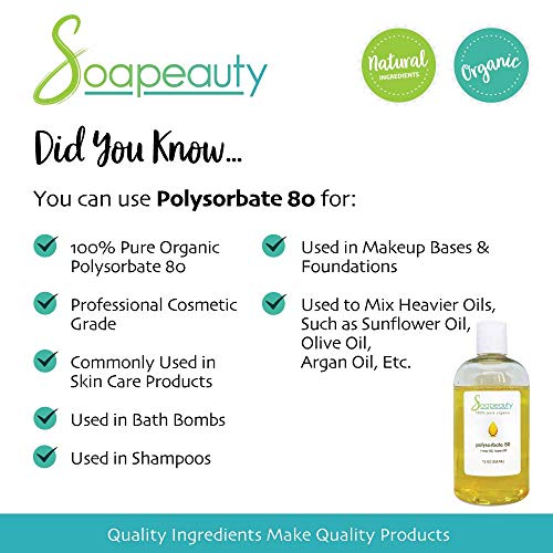 Soapeauty POLYSORBATE 80, T-MAZ 80, TWEEN 80 | 100% Pure Cosmetic Grade Solubilizer Surfactant & Emulsifier | 32 Oz