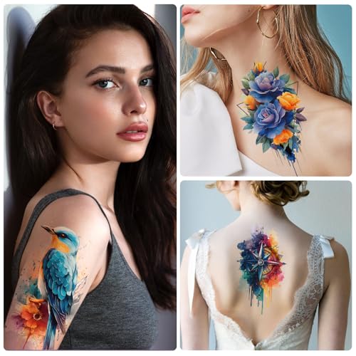 Watercolor Temporary Tattoos - 40 Sheets Flowers & Animals