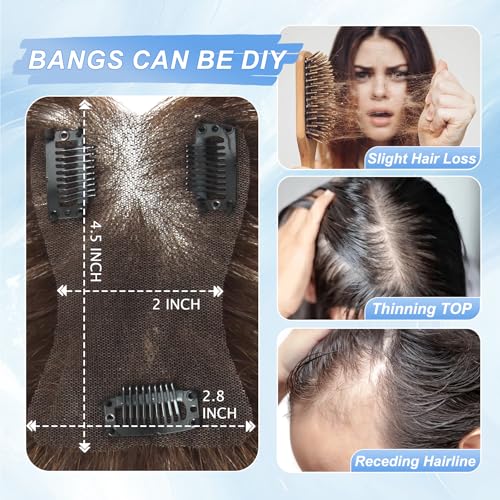 WORLDSTAR Human Hair Bangs Hair Topper Clip-In for Women Dark Brown 10 Inch