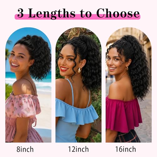 Isaic Curly Drawstring Ponytail Extension - 8 Inch, Jet Black