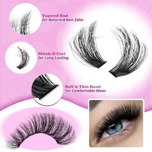 Yawamica Fluffier Lash Extension Kit Thick 200D Volume Eyelash Extension Kit 14-20mm Wispy Lash Clusters Kit D Curly Individual Lashes with Bond and Seal lash Tweezers DIY Cluster Eyelash Extensions