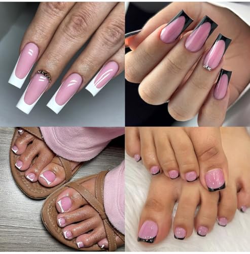 HWHUNO French Toe Nail Tips Set - 120 Soft Gel Press On Nails