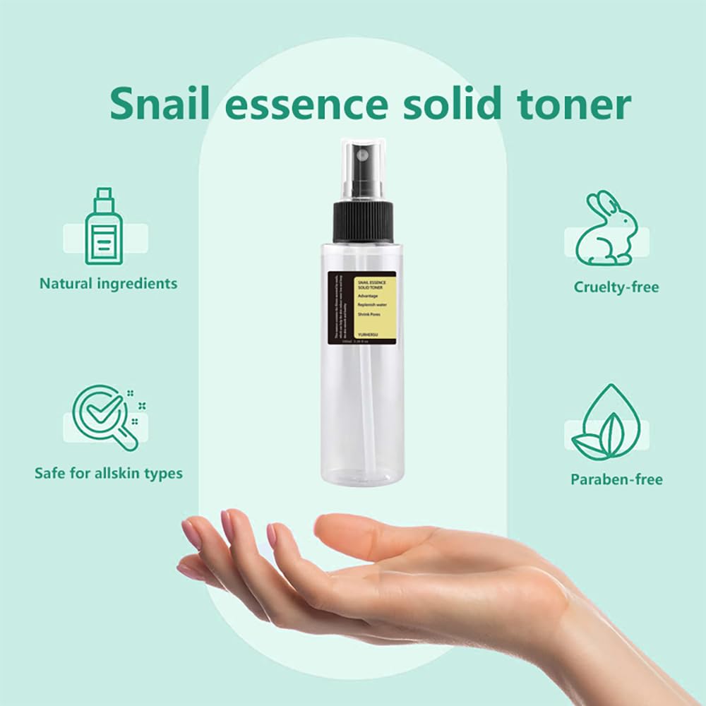 YURHERSU Snail Face Essence Solid Toner Spray, Fast Absorption Moisturizing Essence, Replenish Water Shrink Pore Anti-Wrinkles, Intensively Nourishment Smoothing Refreshing; 100ml/3.38 fl.oz (Snail)