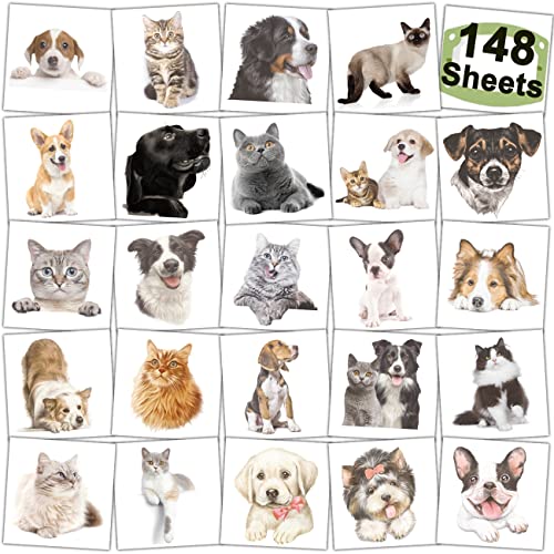 148 PCS Dog & Cat Temporary Tattoos for Kids Party Favors