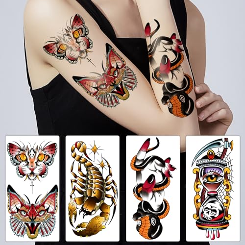 Waterproof Temporary Tattoos for Men Women Kids - 77 Sheets