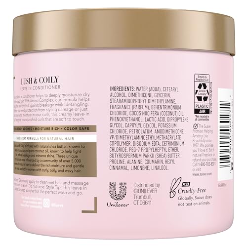 Suave Leave-in Conditioner, Lush & Coily, 2-Pack ??Coconut Oil, Shea Butter & Amino Complex Natural Hair Care Products, Anti-Frizz, 13.5 Oz Ea