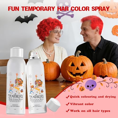 Temporary Hair Color Spray - 10 Vibrant Shades, Washable