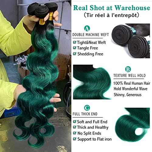 Ombre Green 1 Bundle Hair Ombre 1B/Green Color Body Wave Hair Bundles Unprocessed Virgin Human Hair Extensions for Women (18", 1B/Green)