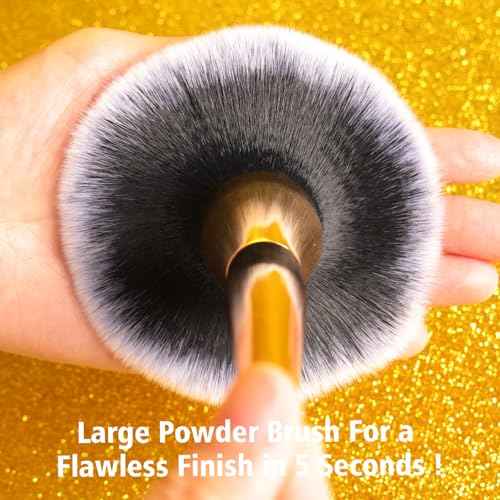 Powder Brush,Daubigny Large Powder Brush Flat Arched Premium Durable Kabuki Makeup Brush Perfect For Blending Liquid,Cream and Flawless Powder,Buffing, Blending,Concealer (Gold Black)