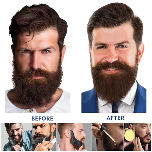 Beard Straightener Kit for Man- Heated Grooming Beard Brush, Beard Balm,Comb,Beard Growth Oil, Value Gift Set for Fathers Day,No-Scald,for Soft,Thick,Curly Beard,Prevent Damage