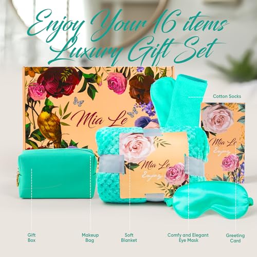 Luxury Spa Gift Basket Set ? 16 Pcs Bath Set with Bath Bombs, Body Lotion, Shower Gel & More ? Relaxing Gifts for Women & Men ? Perfect for Birthday, Christmas, Thank You & Bridal Shower(Turquoise)