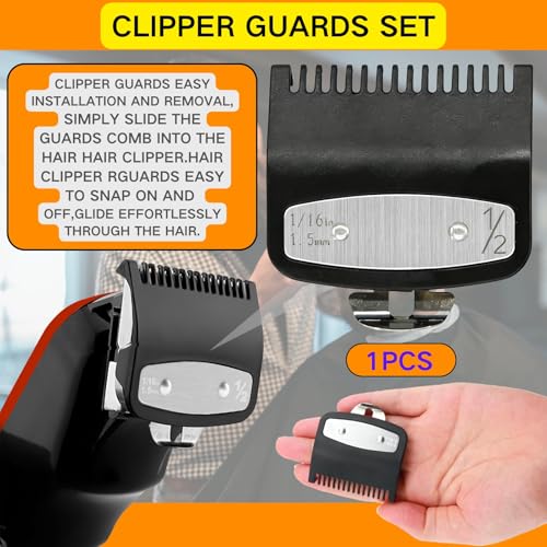 Clipper Guards Set, Compatible with wahl 1/2 clipper guards, 1.5 mm Metal Clipper Guide Replacement, Guide Comb Attachment 1/16", for Professional Stylists and Barbers, Black
