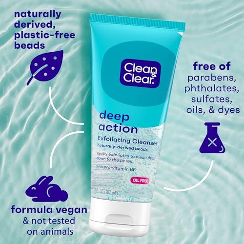 Clean & Clear Deep Action Exfoliating Facial Cleanser, 7 Fl Oz