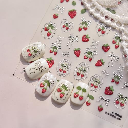 5D Embossed Strawberry Nail Art Stickers - Self-Adhesive Cute Berry Decals