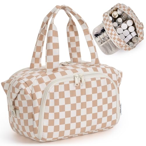 Narwey Large Travel Toiletry Bag for Women, Checkered Makeup Organizer
