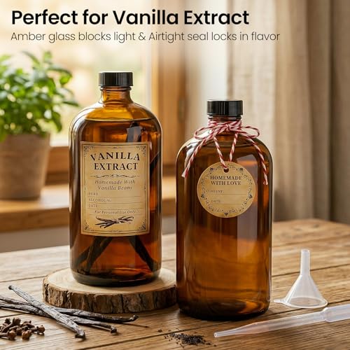 TBWIND 4 Pack 32oz Amber Glass Bottles with Airtight Caps