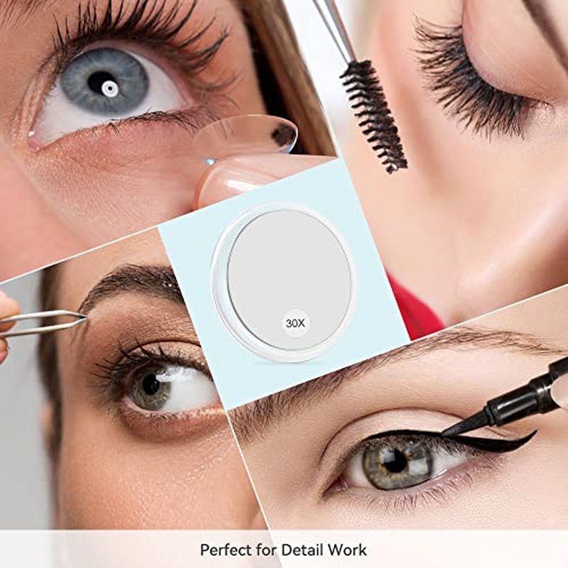 30X Magnifying Mirror with Suction Cups - 6 Inch Makeup & Travel
