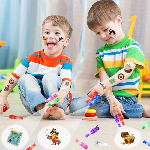 72 PCS Pirate Party Favors ? 48 PCS Luminous Tattoos & 24 PCS LED Finger Lights Combo ? Birthday Goodie Bag Fillers, Party Supplies, Gifts Light Up Toys Glow In The Dark for Boys and Girls