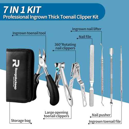 Professional Ingrown Toenail Tools 7-Piece Set ? 360¡Æ Rotating Nail Clipper, Toenail Lifter & Wide Opening Nipper | Podiatrist-Recommended Foot Care Kit for Thick & Ingrown Nails