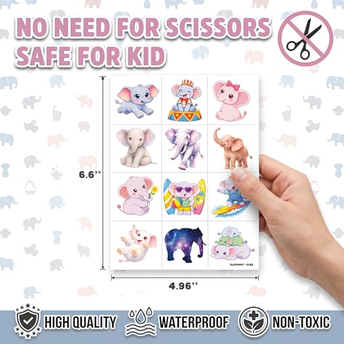 96 PCS Baby Elephant Temporary Tattoos for Kids Party