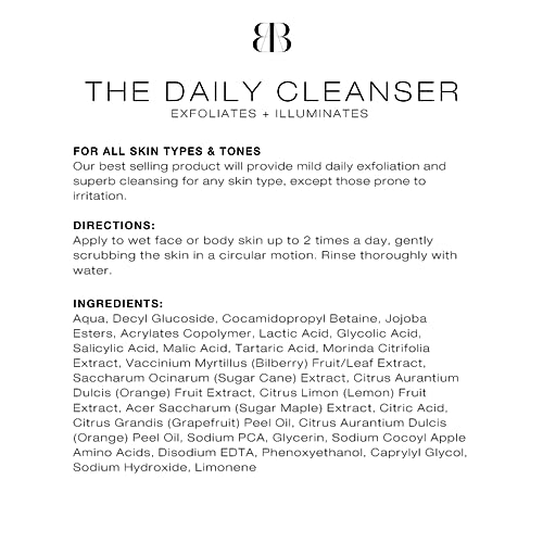 Biba De Sousa, The Daily Cleanser - Face and Body Wash with Exfoliating Beads, For Normal, Oily or Blemished Skin - Illuminates and Refines Skin Surface (8 ounces)