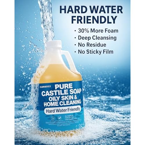 Pure Castile Soap Liquid Unscented 1 Gallon(128 fl oz) Refill, Organic Body Wash Bath Soap Castile Liquid,Hard Water Oily Skin Friendly for Body, Face, Hand, Multi-Purpose Home Cleaner