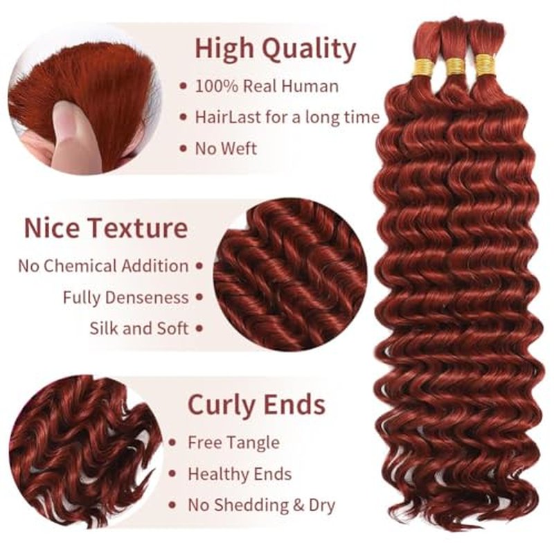 350 Burgundy Boho Human Braiding Hair 120g Deep Wave