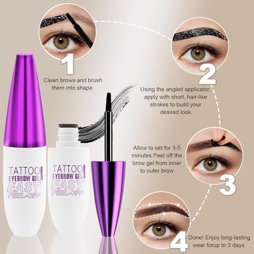 HULYHDP Peel-Off Eyebrow Gel - 2Pcs Waterproof Black Tint