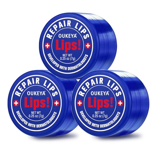 OUKEYA Lip Balm,0.25 Ounce,Medicated Lip Chapstick Medicated w/Beeswax,Petrolatum,Peppermint Oi,100% Natural Ingredients,Medicated Lip Moisturizer for Echapped Lips Treatment Severe 3 Packs