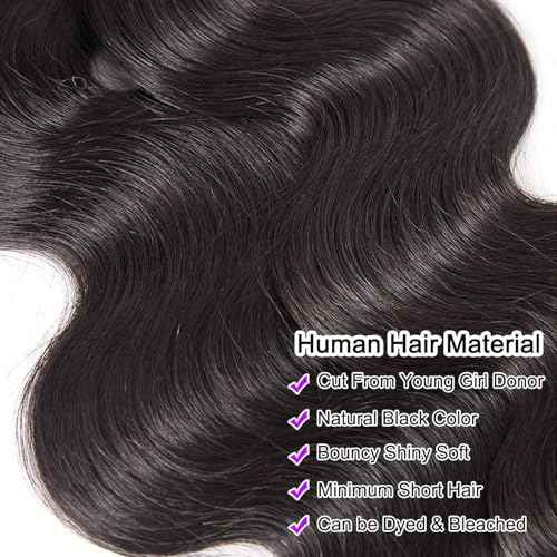 MsSunlight 12A Body Wave Bundles Human Hair 12 14 16 18 Inch Human Hair Bundles 100% Unprocessed Brazilian Virgin Hair 4 Bundles Quick Weave Deals Human Hair Extensions for Women Natural Color