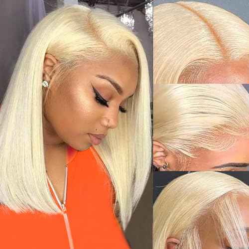 613 Blonde Bob Wig Human hair 180 Density 13x4 Blonde Lace Front Wigs Human Hair Pre Plucked With Baby Hair 613 HD Lace Frontal Wig Straight Glueless Wigs Short Bob Wig For Women 10 Inch