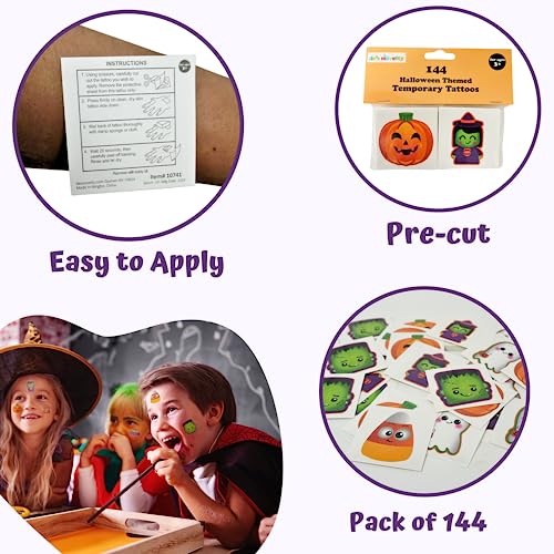 Halloween Temporary Tattoos for Kids, 144 Pack - Non-Toxic